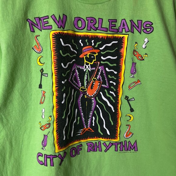 New Orleans T Shirt Vintage 90s Extra Large XL Adult Green Graphic Tee - Picture 5 of 16